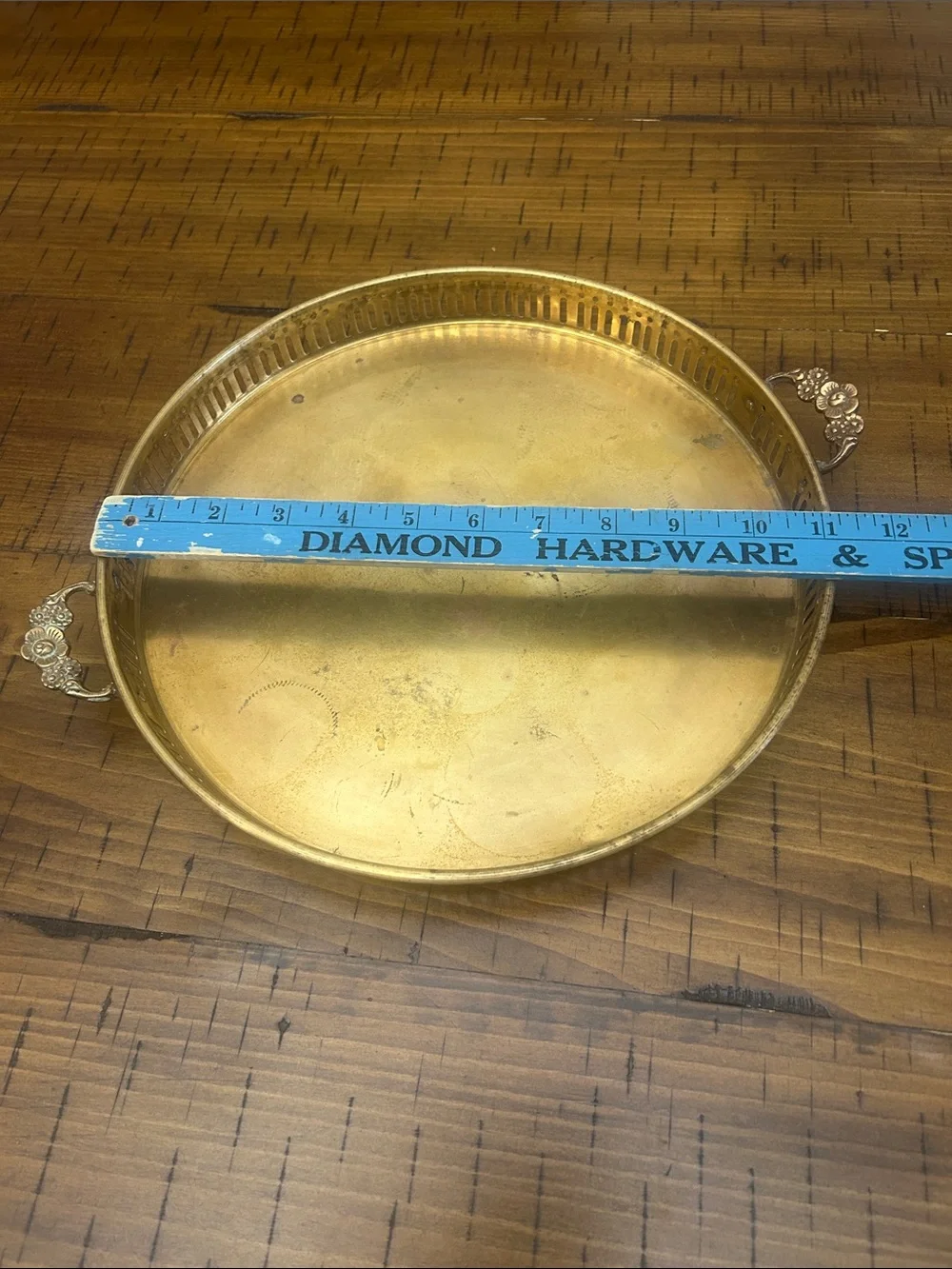 Brass Serving Tray with Ornate Handles - Gold Finish